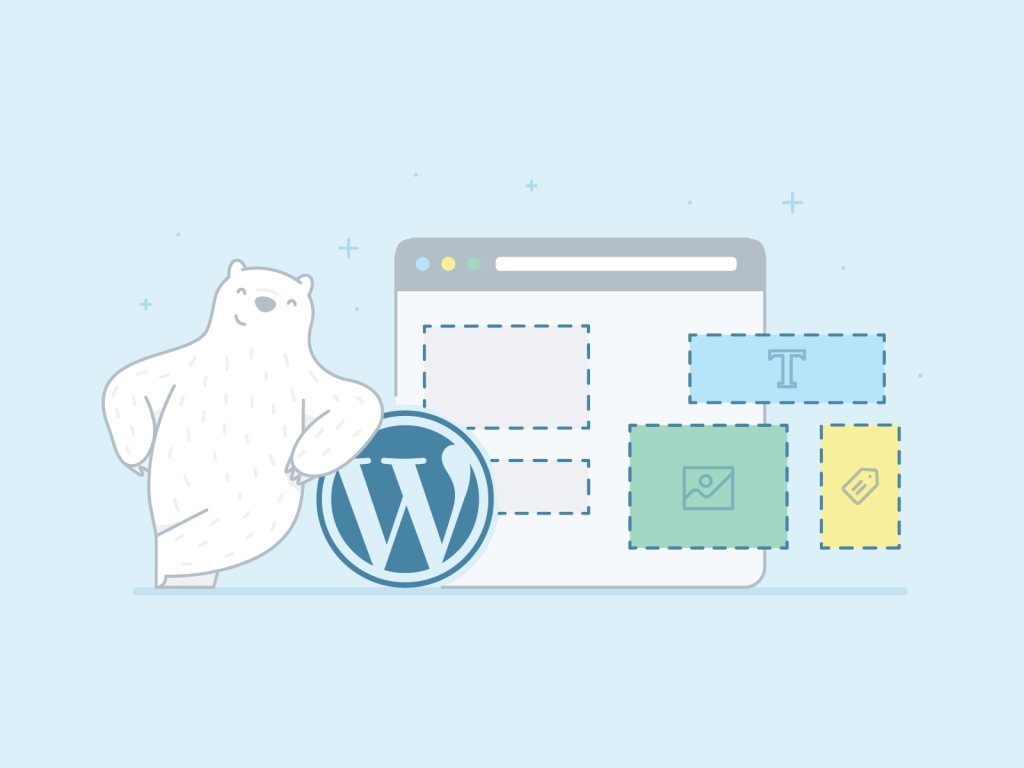 Bear leaning over the WordPress logo